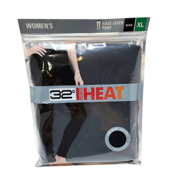 32 Degrees Heat Womens XL 34-36 Black Base Layer Pant Black 1 Pair New Anti Odor - Picture 1 of 10